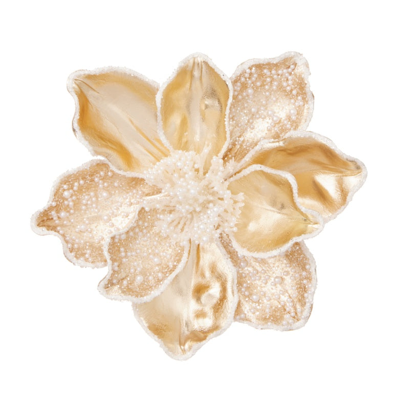 Champagne Gold Pearl Bead Magnolia Clip On