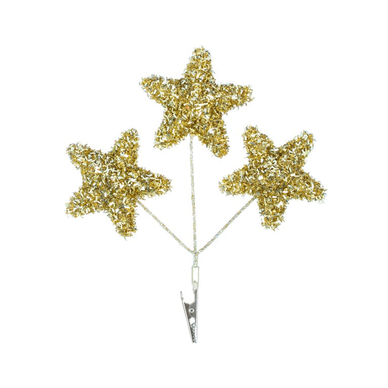 Champagne Gold Tinsel Trio Of Stars Pick