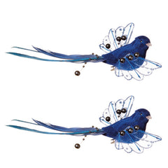2 Piece Dark Blue Velour Beaded Bird