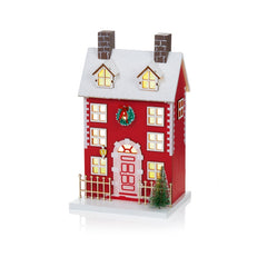Battery Operated Lit Red House With Tree Scene