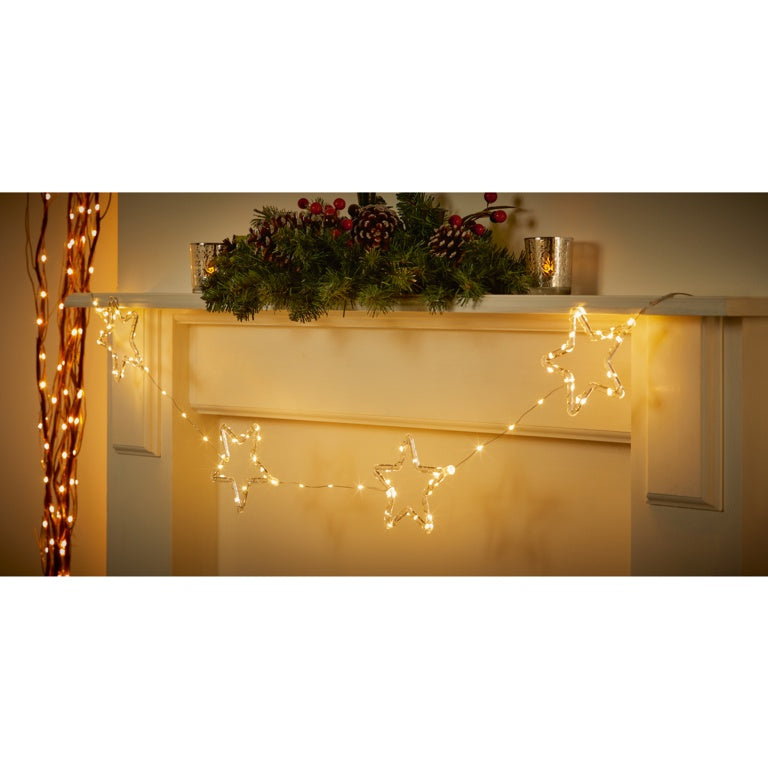 8 Piece Battery Operated Lit Star Lit String 136 Warm White LEDs