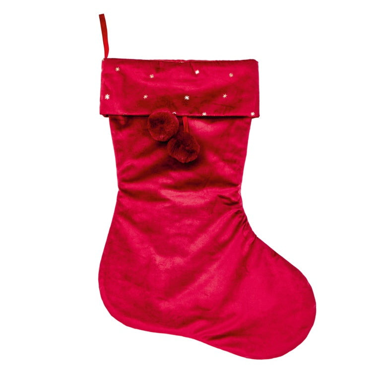 Burgundy Velour Star Print Stocking