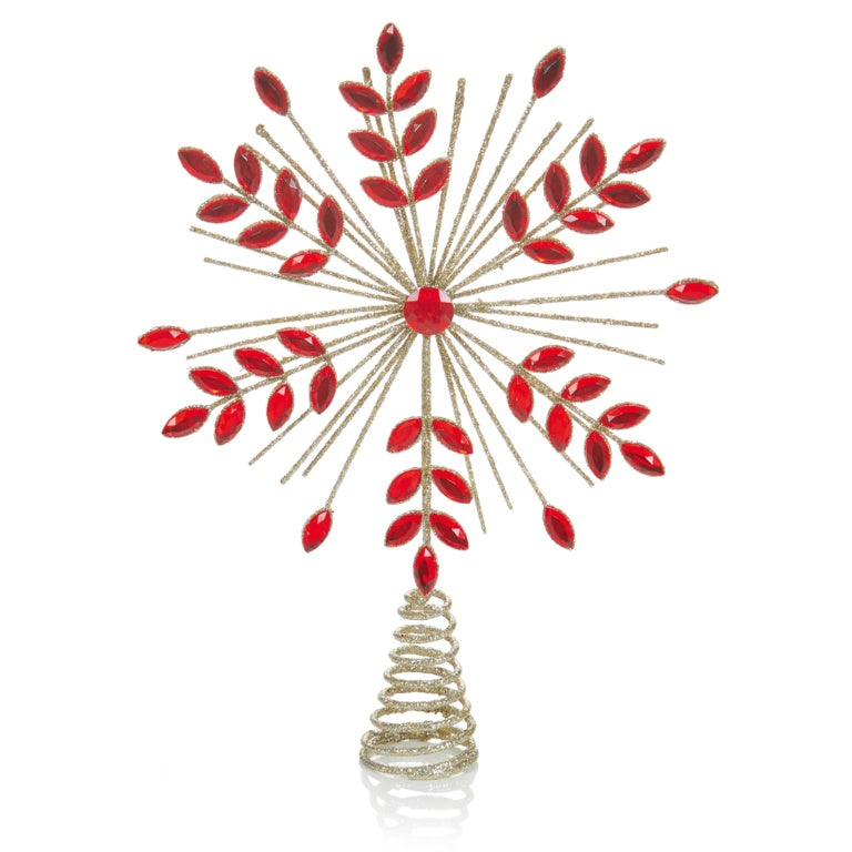 Champagne Gold Snowflake With Red Jewels Tree Topper