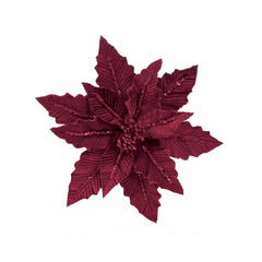 Burgndy Velvet Poinsettia With Glitter Clip On