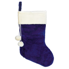 Blue Stocking With White Faux Fur Trim & Pom Poms