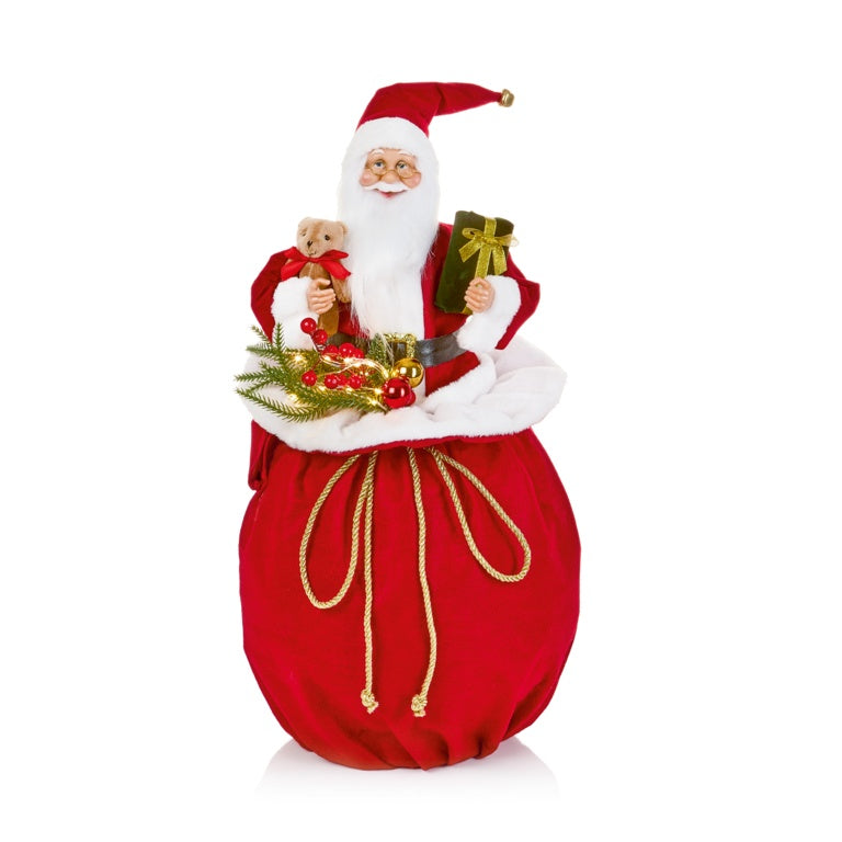 Battery Operated Lit Santa Sitting In Bag