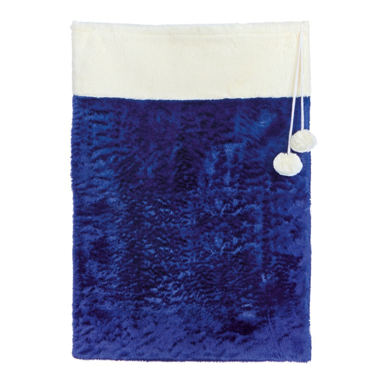 Blue Sack With White Faux Fur Trim & Pom Poms