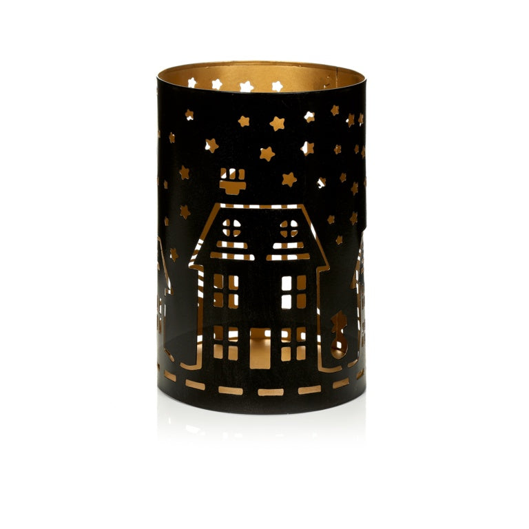 Black & Gold House Scene Tea Light Holder