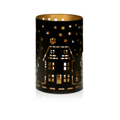 Black & Gold House Scene Tea Light Holder