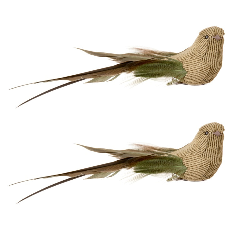 2 Piece Dark Green Corduroy Bird On Clip
