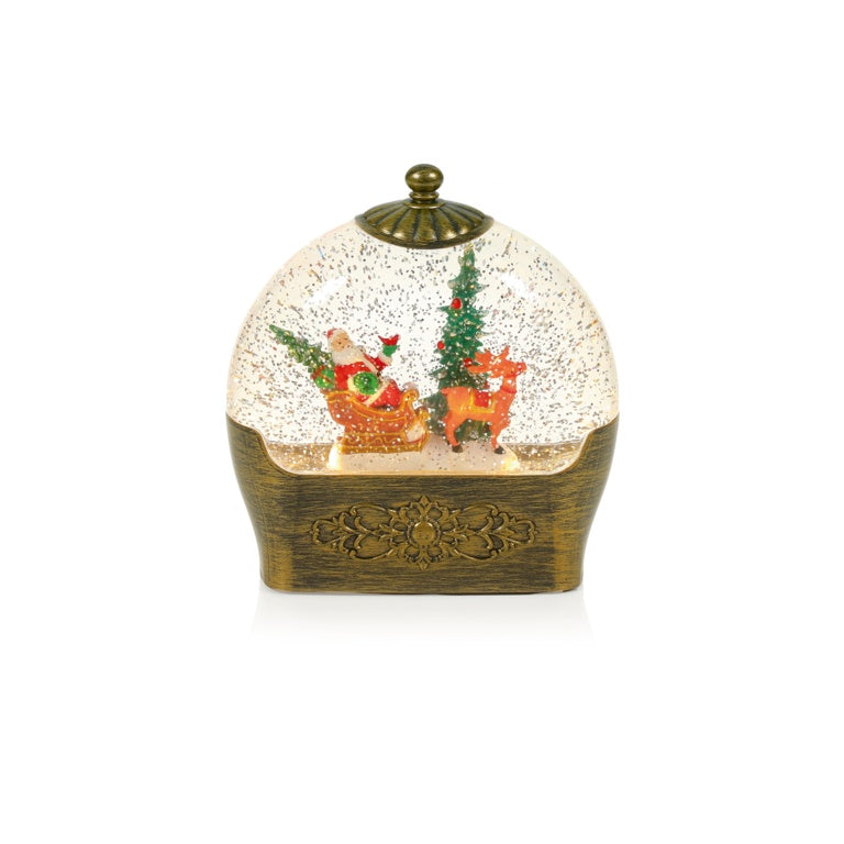 Battery Operated Lit Antique Gold Round Santa Sleigh Water Spinner
