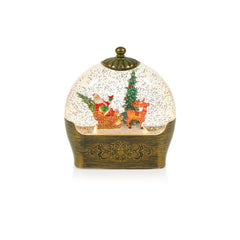 Battery Operated Lit Antique Gold Round Santa Sleigh Water Spinner