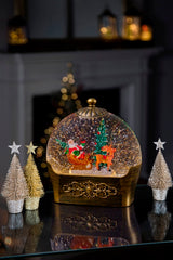 Battery Operated Lit Antique Gold Round Santa Sleigh Water Spinner
