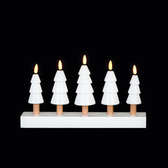 5 White LED Xmas Trees Candle Bridge