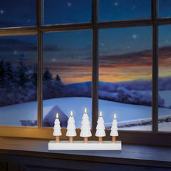 5 White LED Xmas Trees Candle Bridge