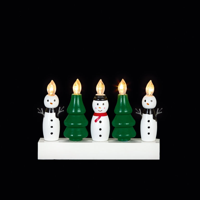 5 LED Battery Operated Snowman & Trees Candle Bridge