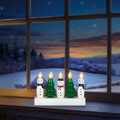 5 LED Battery Operated Snowman & Trees Candle Bridge