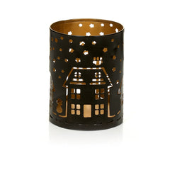 Black & Gold House Scene Tea Light Holder
