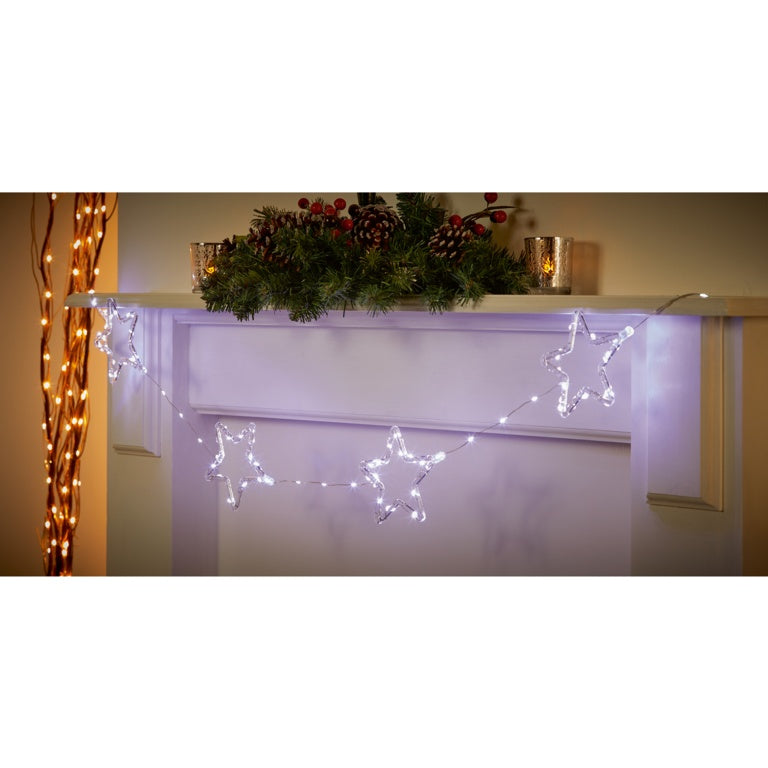 8 Piece Battery Operated Lit Star Lit String 136 White LED
