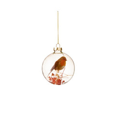Clear Glass Robin Foliage Bauble