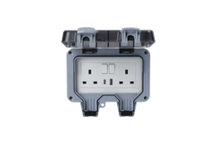 Double Outdoor Weatherproof 2 Gang Switched Socket With USB-A & USB-C