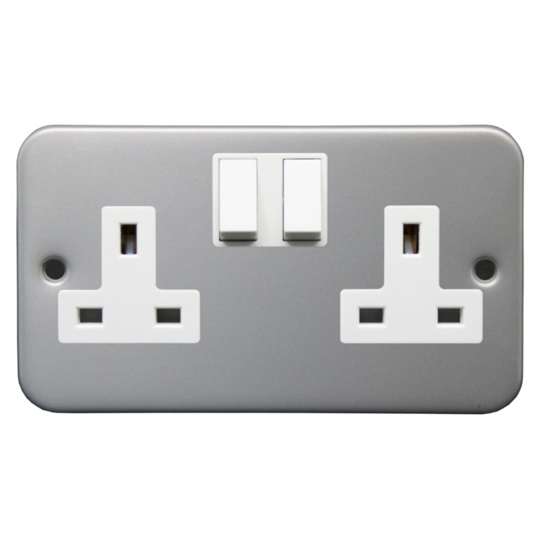 Metal Clad 2 Gang Switch Socket Double Pole